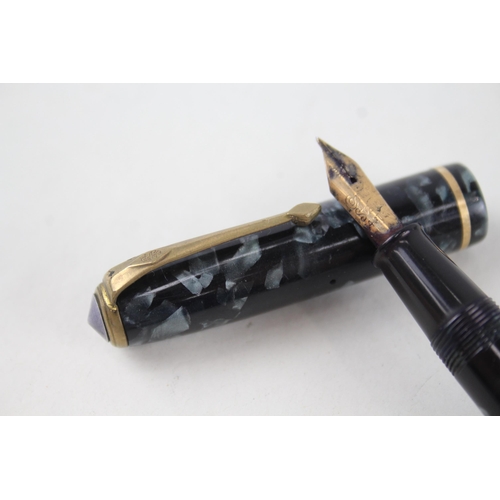 593 - Vintage CONWAY STEWART 28 Navy Fountain Pen w/ 14ct Gold Nib WRITING