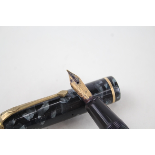 593 - Vintage CONWAY STEWART 28 Navy Fountain Pen w/ 14ct Gold Nib WRITING