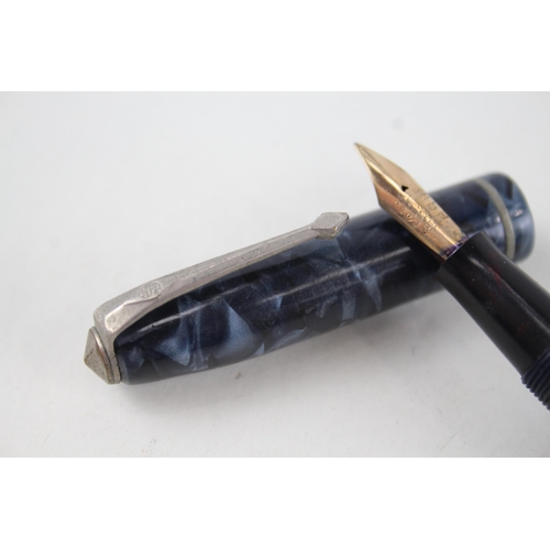 594 - Vintage CONWAY STEWART 85 Navy Fountain Pen w/ 14ct Gold Nib WRITING