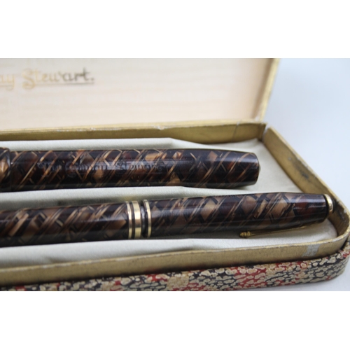 595 - Vintage CONWAY STEWART 58 Brown Fountain Pen w/ 14ct Gold Nib WRITING Boxed