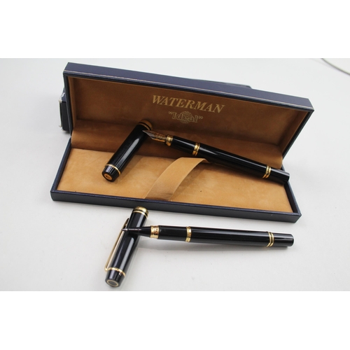 597 - WATERMAN Ideal Black Lacquer Fountain Pen w/ 18ct Gold Nib WRITING Boxed