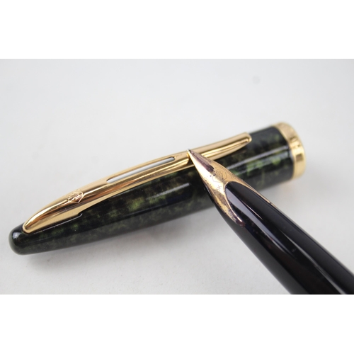 598 - Vintage WATERMAN Carene Green Lacquer Fountain Pen w/ 18ct Gold Nib WRITING