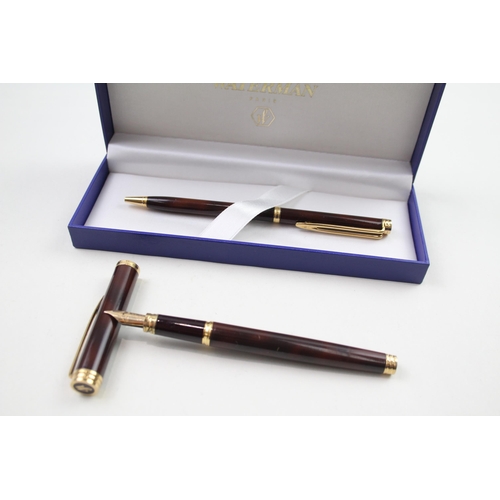 600 - Vintage WATERMAN Gentleman  Brown Lacquer Fountain Pen w/ 18ct Gold Nib WRITING