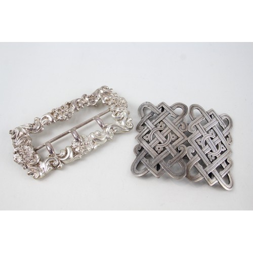 495 - 2 x English HM silver belt buckles 100g