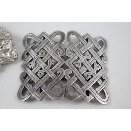 495 - 2 x English HM silver belt buckles 100g