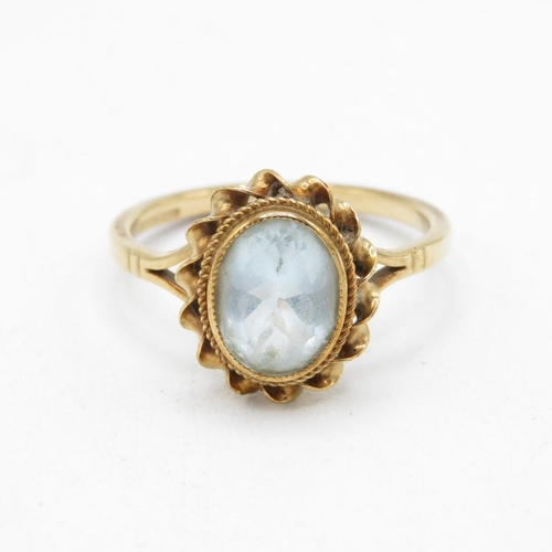 23 - 9ct gold vintage aquamarine dress ring, bezel set (2.8g) Size  Q