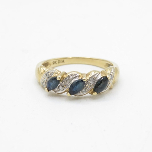 24 - 9ct gold marquise cut sapphire & diamond half eternity ring (2.3g) Size  M