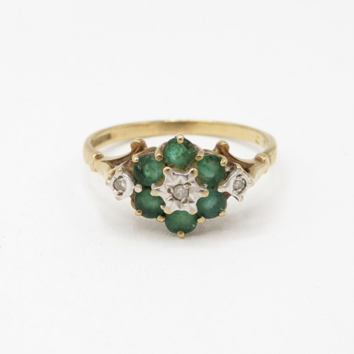 54 - 9ct gold vintage emerald & diamond dress ring (2.2g) Size  P