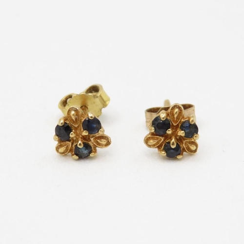 59 - 9ct gold sapphire stud earrings with scroll backs (0.6g)