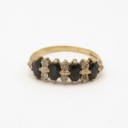 90 - 9ct gold oval cut sapphire & diamond half eternity ring (2.2g) Size  O