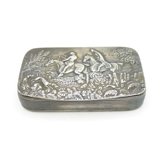 472 - Vintage Hallmarked 1933 Sheffield Sterling Silver Snuff Box w/ Hunt Scene (63g)