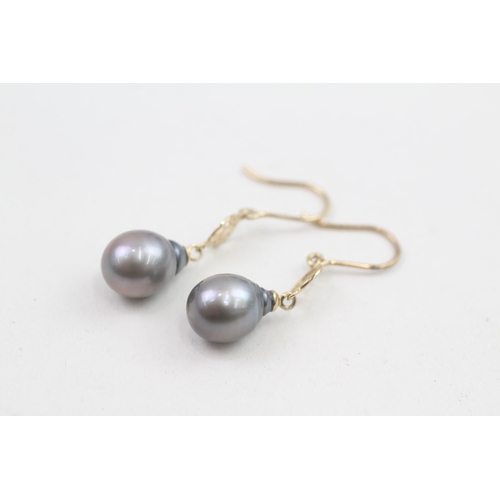 108 - 9ct gold cultured pearl drop earrings 2.9g