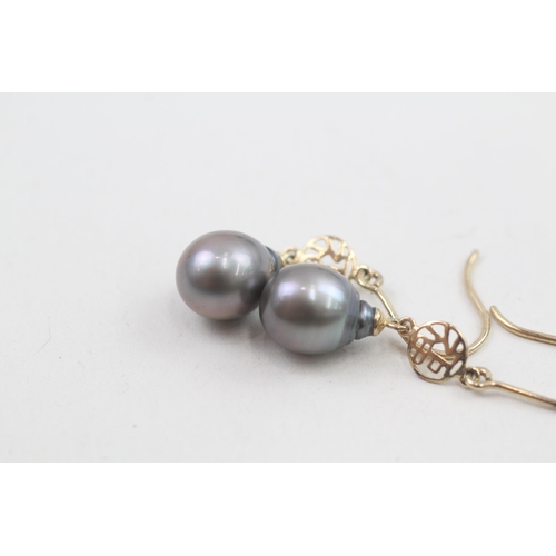 108 - 9ct gold cultured pearl drop earrings 2.9g