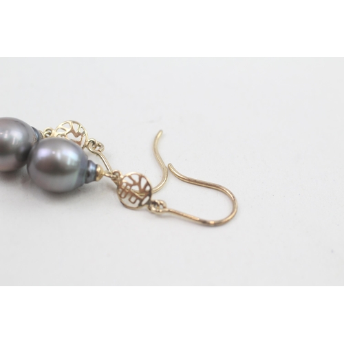 108 - 9ct gold cultured pearl drop earrings 2.9g