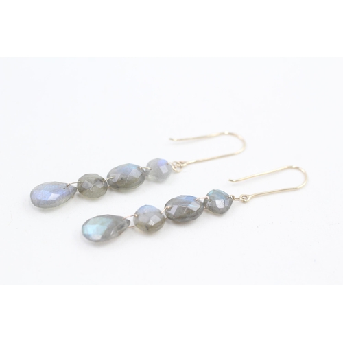 111 - 9ct gold labradorite drop earrings 3g