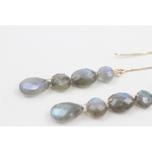 111 - 9ct gold labradorite drop earrings 3g