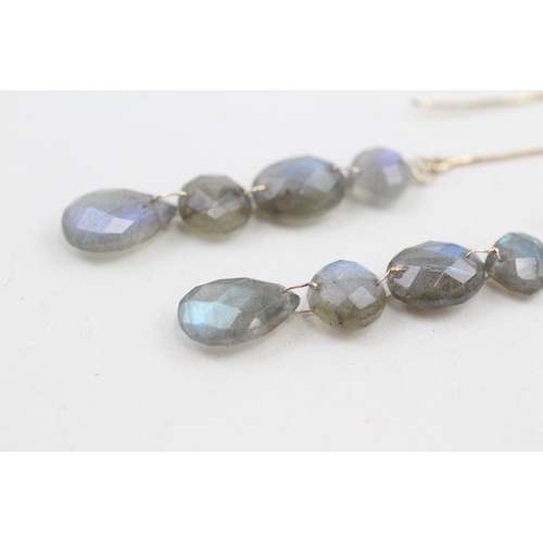 111 - 9ct gold labradorite drop earrings 3g