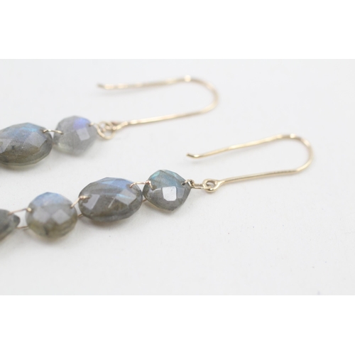 111 - 9ct gold labradorite drop earrings 3g