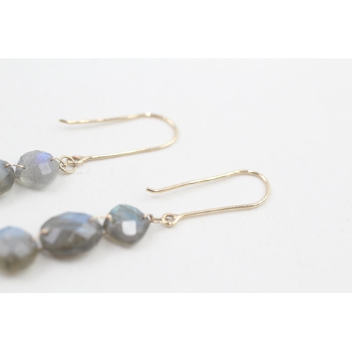 111 - 9ct gold labradorite drop earrings 3g