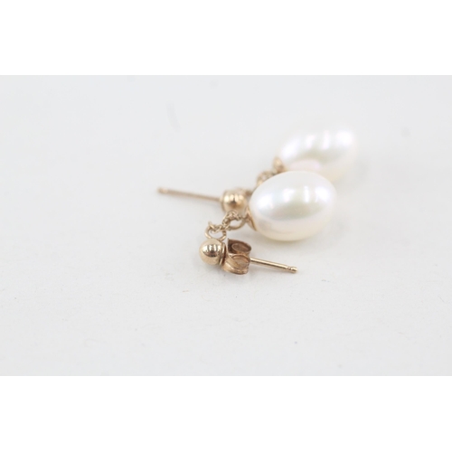 14 - 9ct gold cultured pearl drop earrings 1.9g