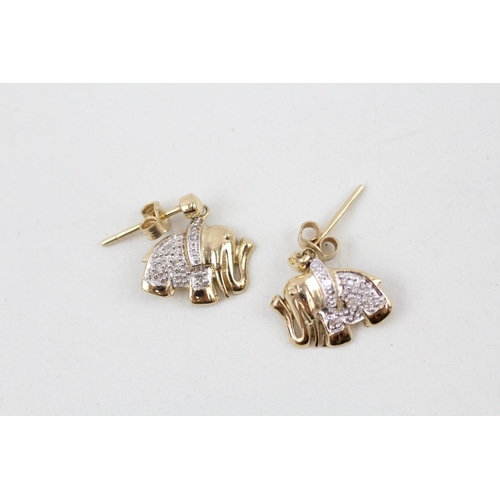 15 - 9ct gold elephant drop earrings 2g