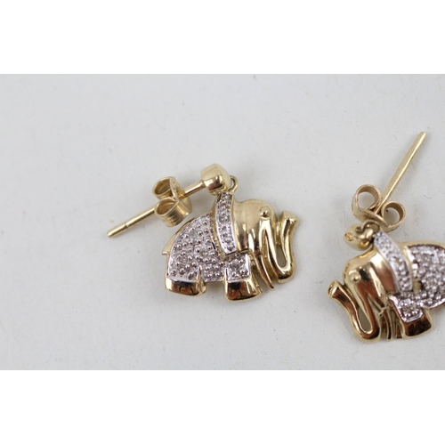 15 - 9ct gold elephant drop earrings 2g