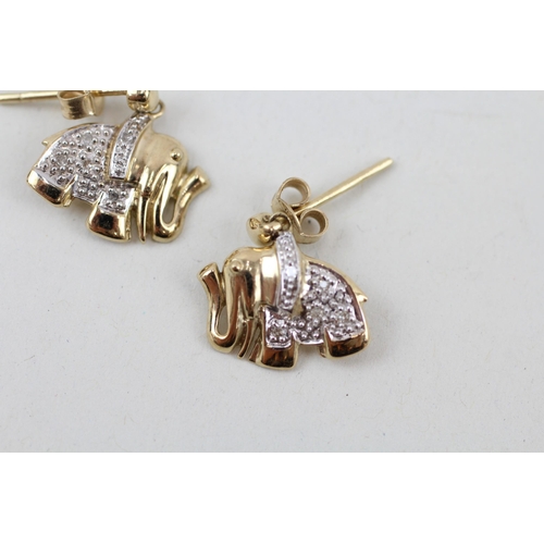 15 - 9ct gold elephant drop earrings 2g