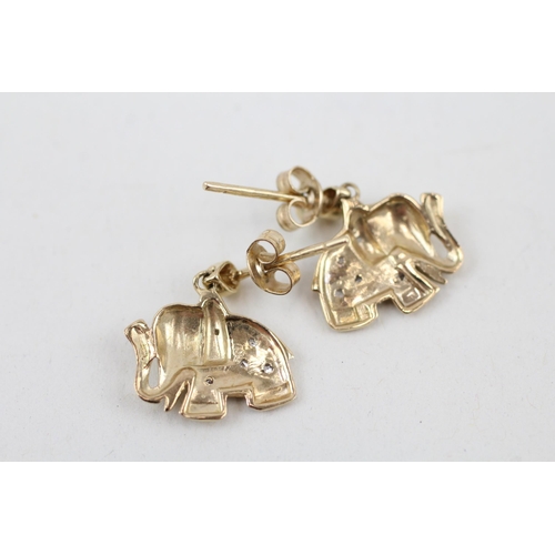 15 - 9ct gold elephant drop earrings 2g