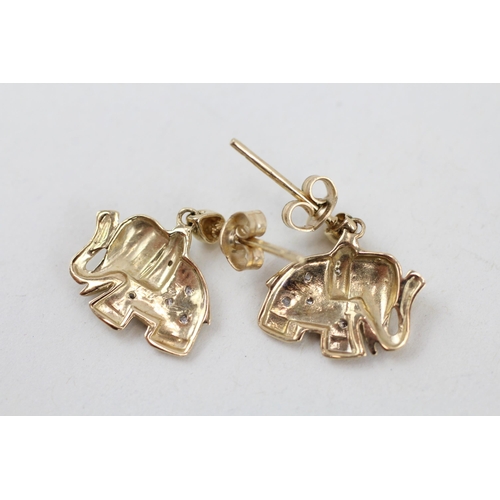 15 - 9ct gold elephant drop earrings 2g