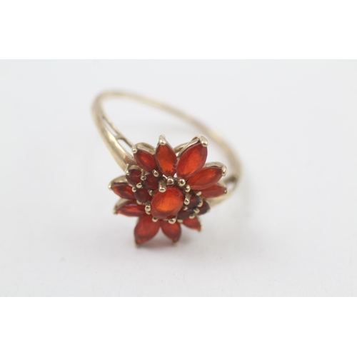 151 - 9ct gold fire opal floral cluster ring 2.8g Size U