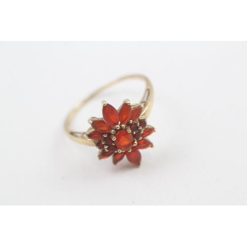 151 - 9ct gold fire opal floral cluster ring 2.8g Size U