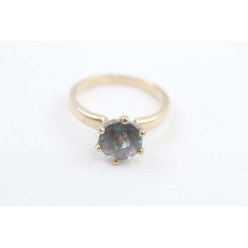 154 - 9ct gold round checkerboard mystic topaz single stone ring 4.5g Size T