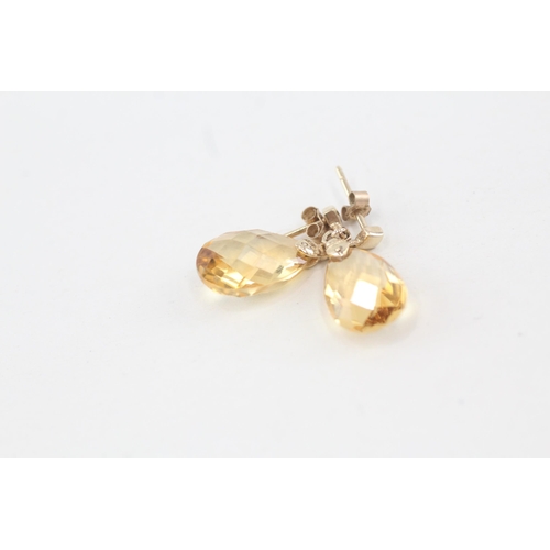 17 - 9ct gold citrine drop earrings 2.2g