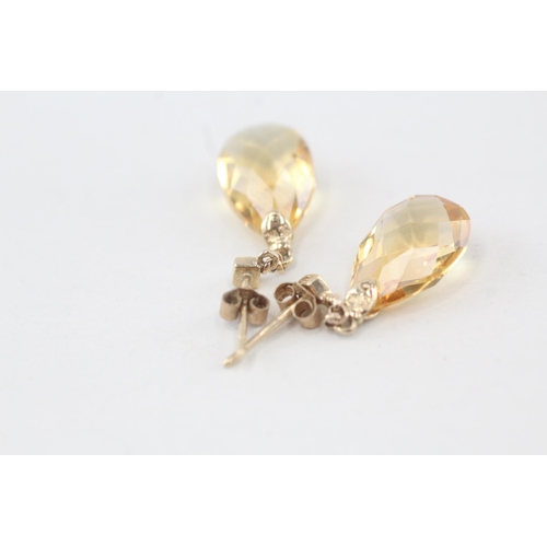 17 - 9ct gold citrine drop earrings 2.2g