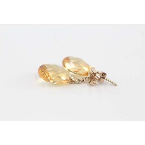 17 - 9ct gold citrine drop earrings 2.2g