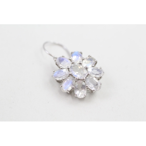 181 - 9ct white gold moonstone floral cluster drop earrings 5g