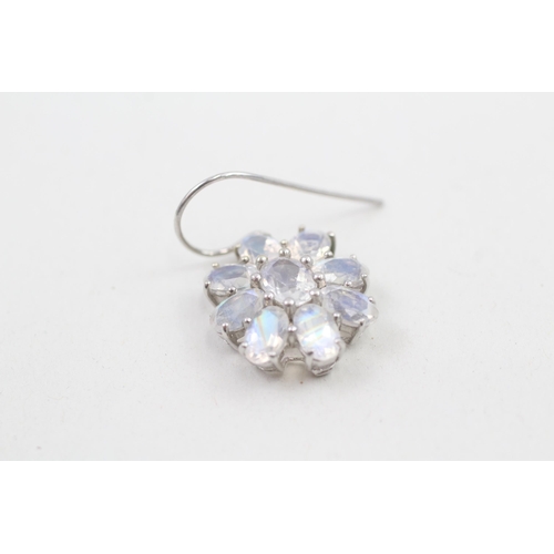 181 - 9ct white gold moonstone floral cluster drop earrings 5g