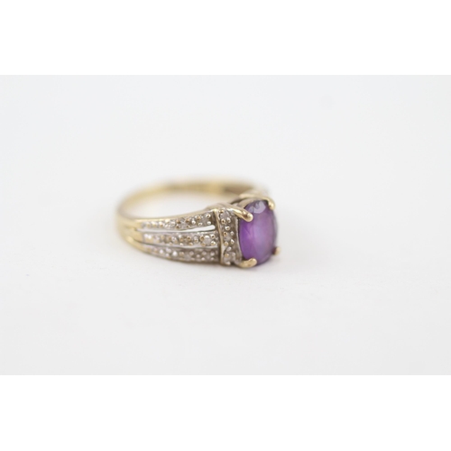 186 - 9ct gold amethyst single stone ring with diamond set split shank 2.6g Size L