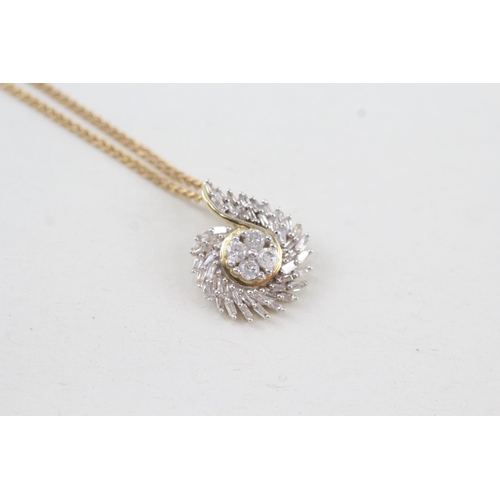 189 - 10ct gold diamond cluster pendant necklace with 9ct chain 2.8g