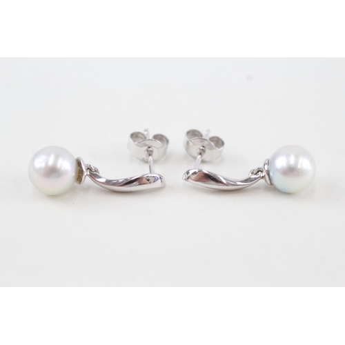 190 - 10ct white gold cultured pearl drop earrings 2.5g