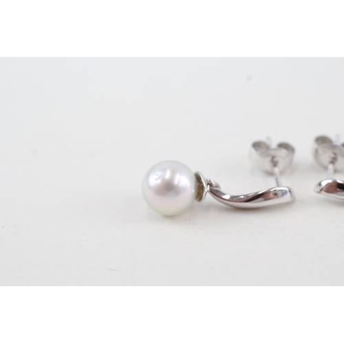 190 - 10ct white gold cultured pearl drop earrings 2.5g