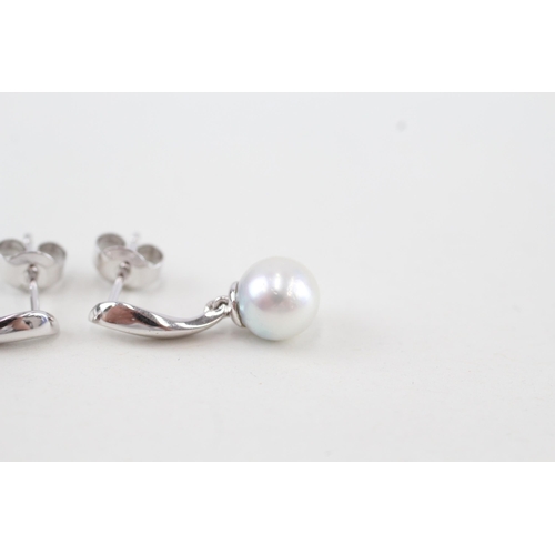 190 - 10ct white gold cultured pearl drop earrings 2.5g