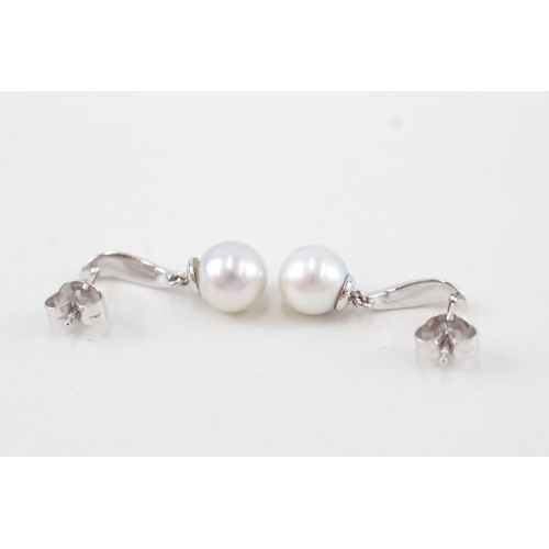 190 - 10ct white gold cultured pearl drop earrings 2.5g