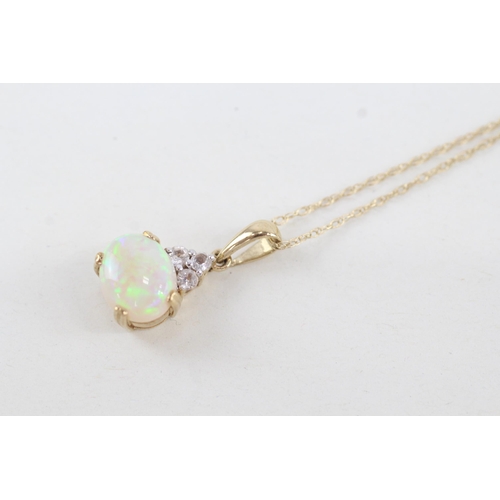 197 - 9ct gold opal & white gemstone pendant necklace 2.6g