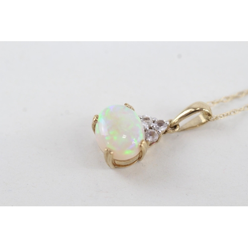 197 - 9ct gold opal & white gemstone pendant necklace 2.6g