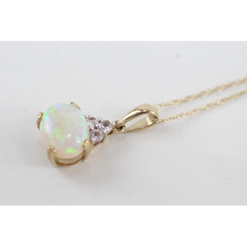 197 - 9ct gold opal & white gemstone pendant necklace 2.6g