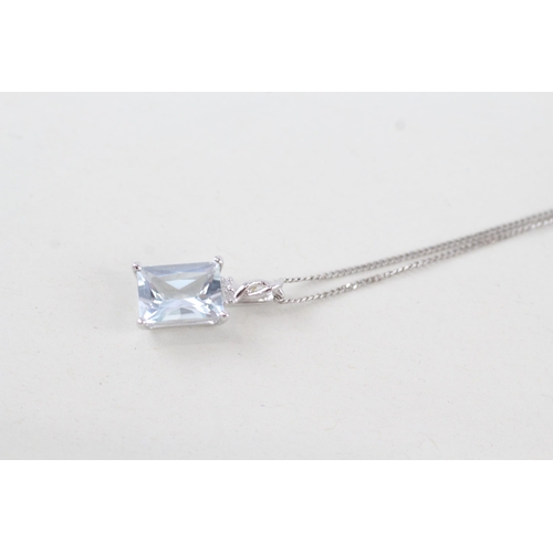 198 - 9ct white gold diamond & aquamarine pendant necklace 1.4g