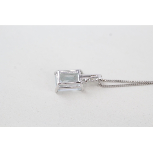 198 - 9ct white gold diamond & aquamarine pendant necklace 1.4g