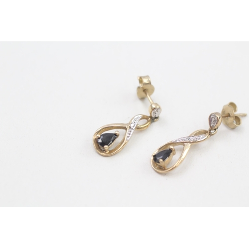 202 - 9ct gold diamond & sapphire drop earrings 1.9g