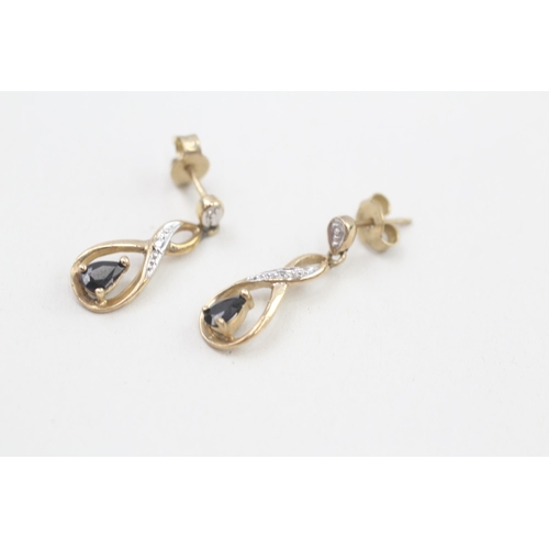 202 - 9ct gold diamond & sapphire drop earrings 1.9g